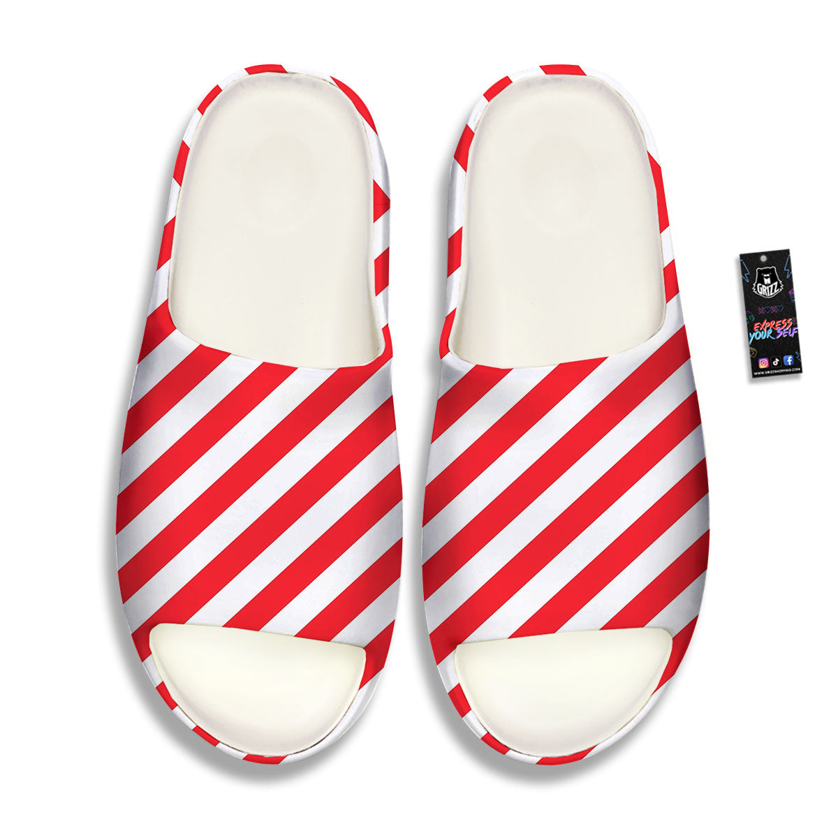 Candy Cane Striped White And Red Print Sandals-grizzshop
