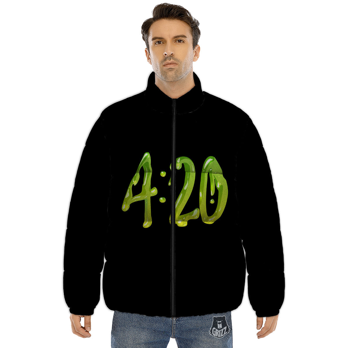 Cannabis Day 420 Print Puffer Jacket-grizzshop