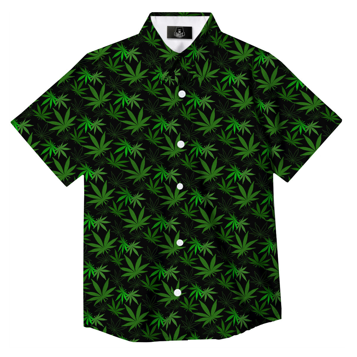 Cannabis Leaf Black And Green Print Button Up Shirt-grizzshop