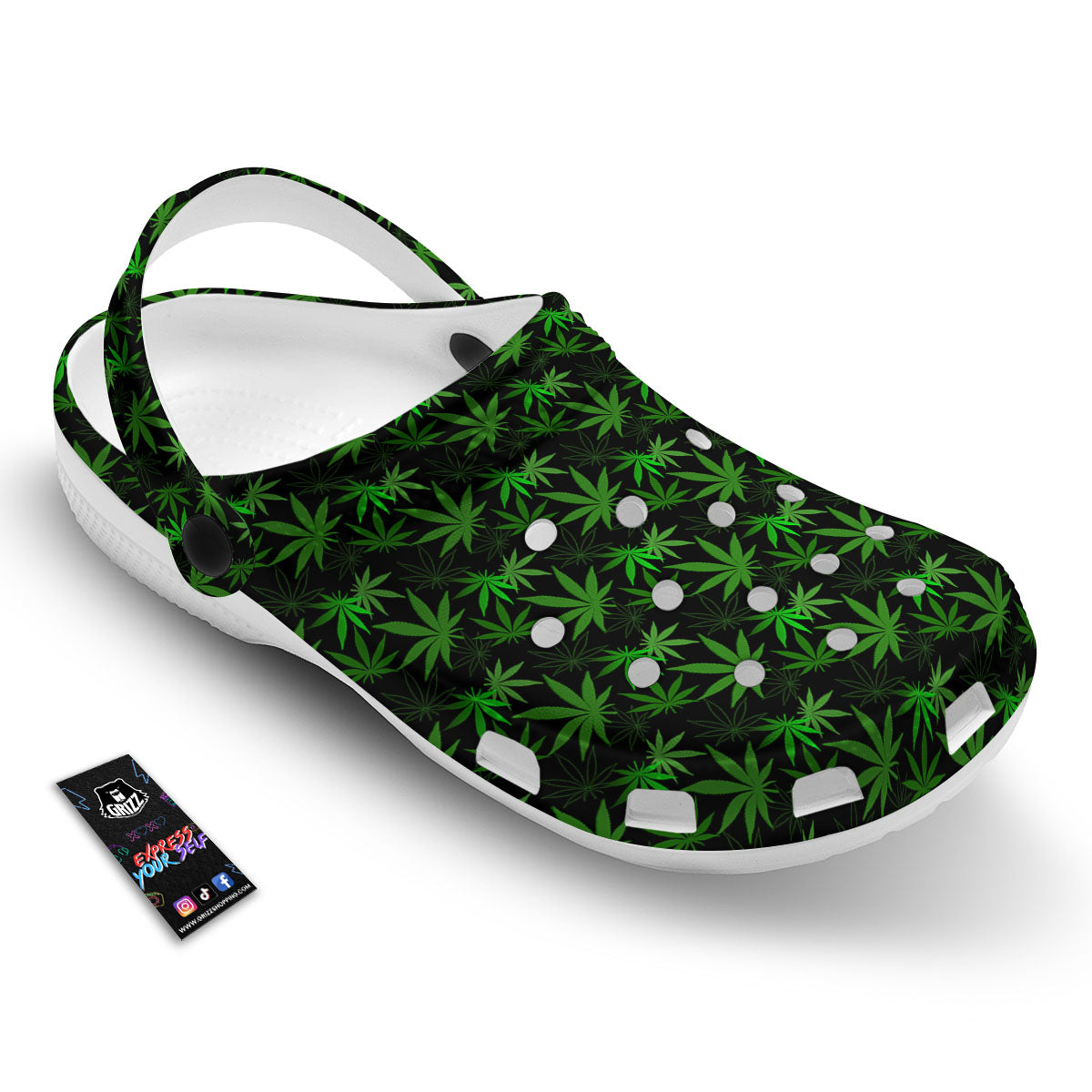 Cannabis Leaf Black And Green Print Clog-grizzshop