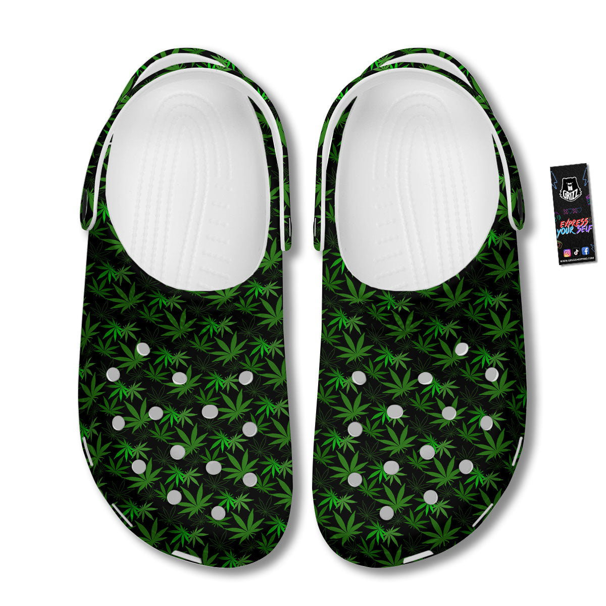 Cannabis Leaf Black And Green Print Clog-grizzshop