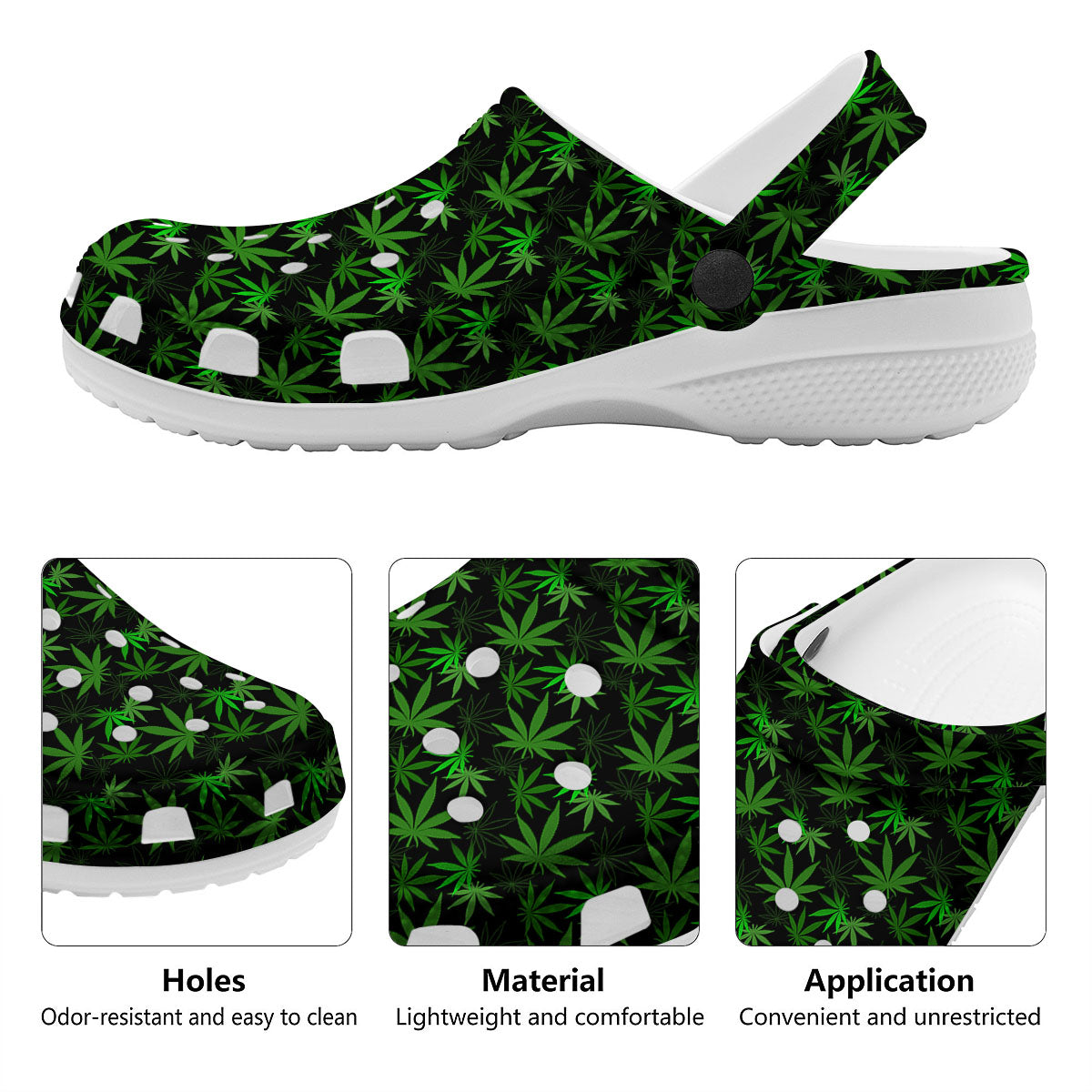 Cannabis Leaf Black And Green Print Clog-grizzshop