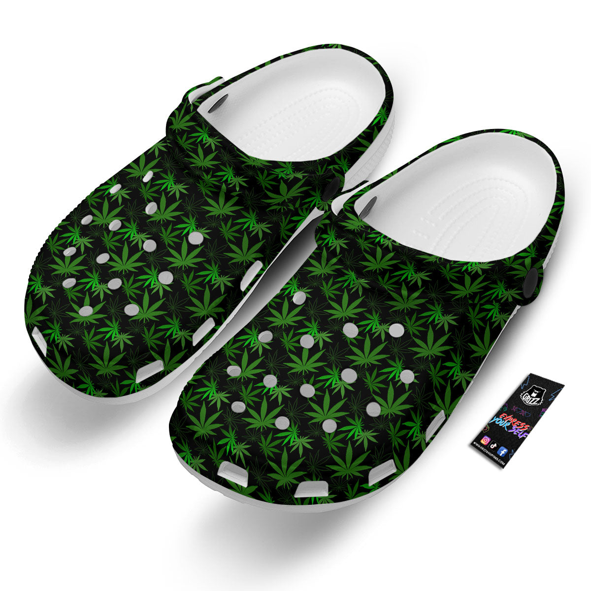 Cannabis Leaf Black And Green Print Clog-grizzshop