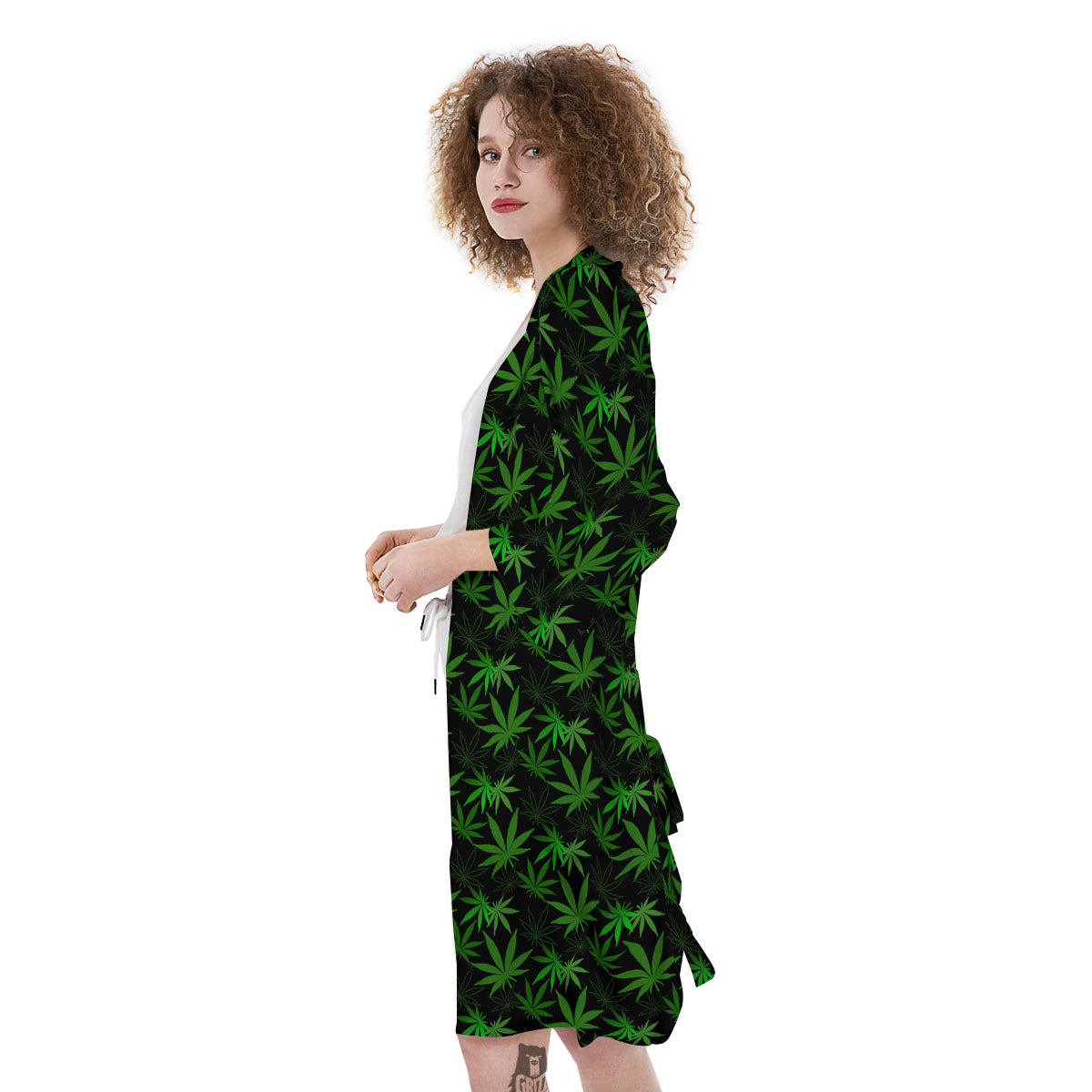 Cannabis Leaf Black And Green Print Kimono-grizzshop