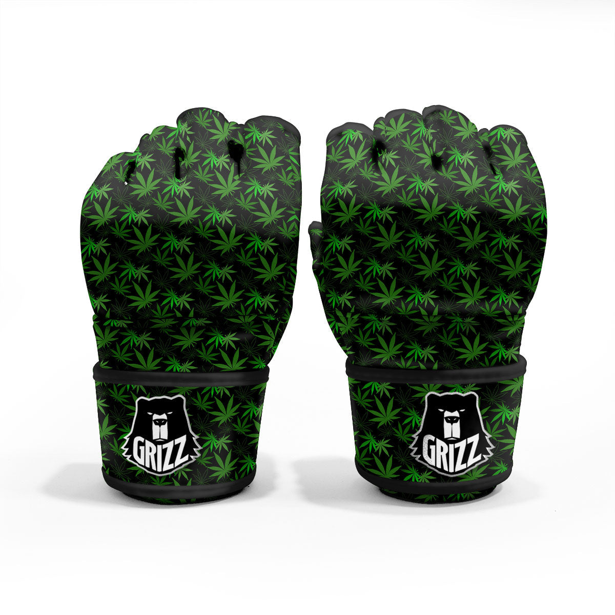 Cannabis Leaf Black And Green Print MMA Gloves-grizzshop