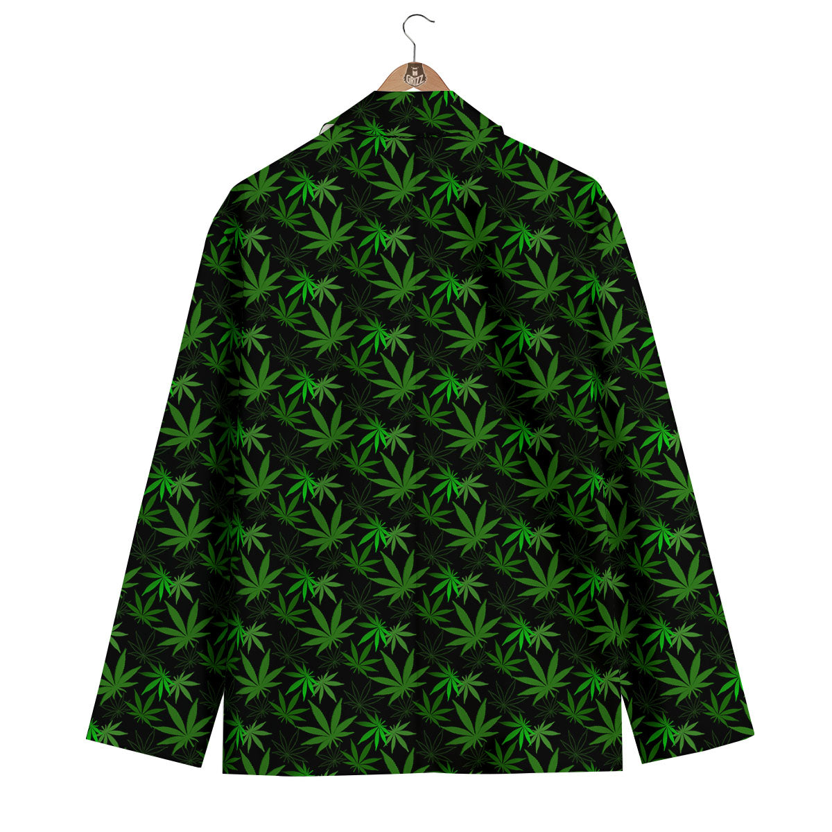 Cannabis Leaf Black And Green Print Men's Blazer-grizzshop