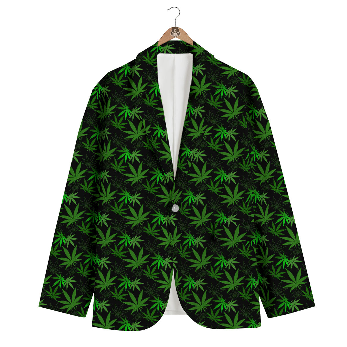 Cannabis Leaf Black And Green Print Men's Blazer-grizzshop