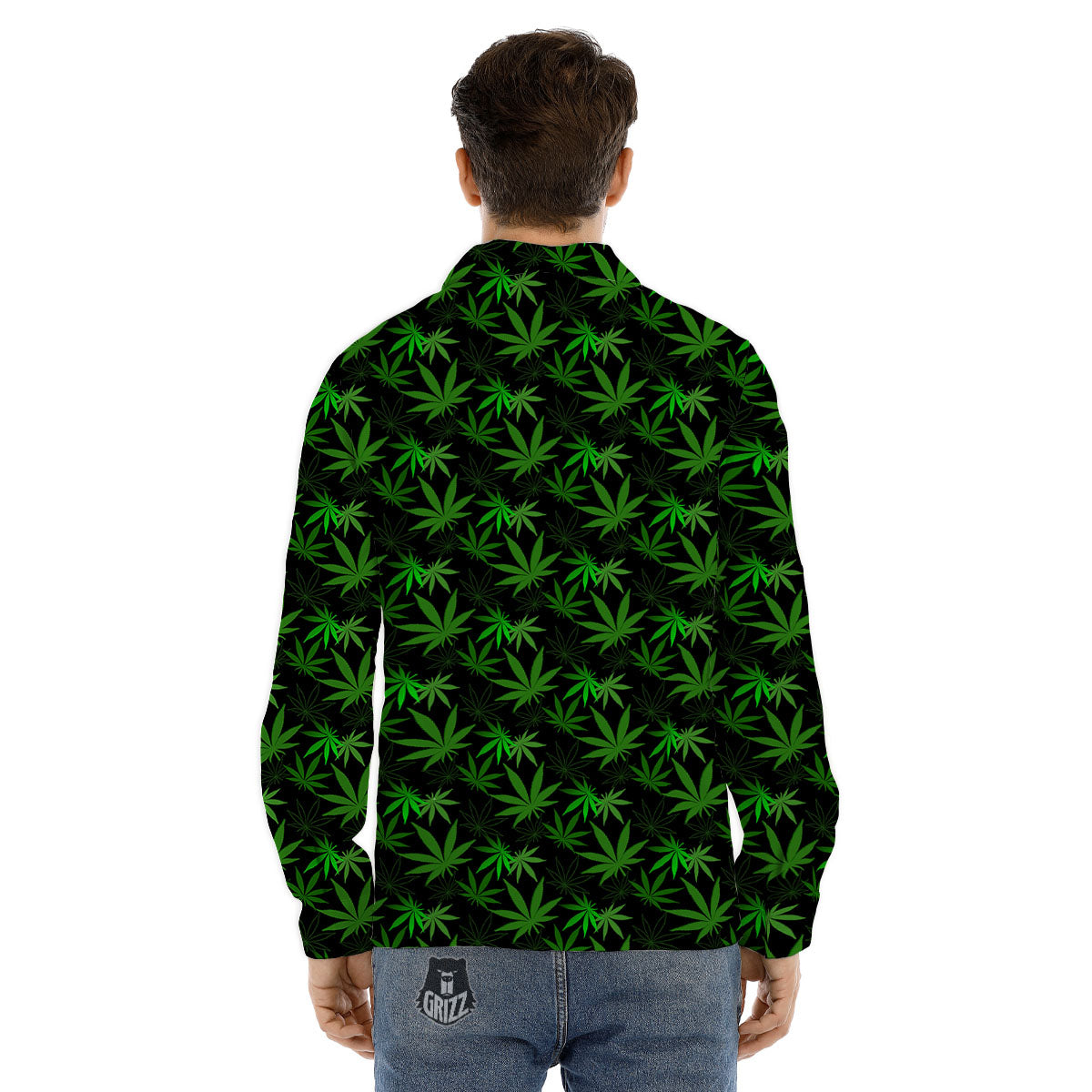 Cannabis Leaf Black And Green Print Men's Dress Shirts-grizzshop