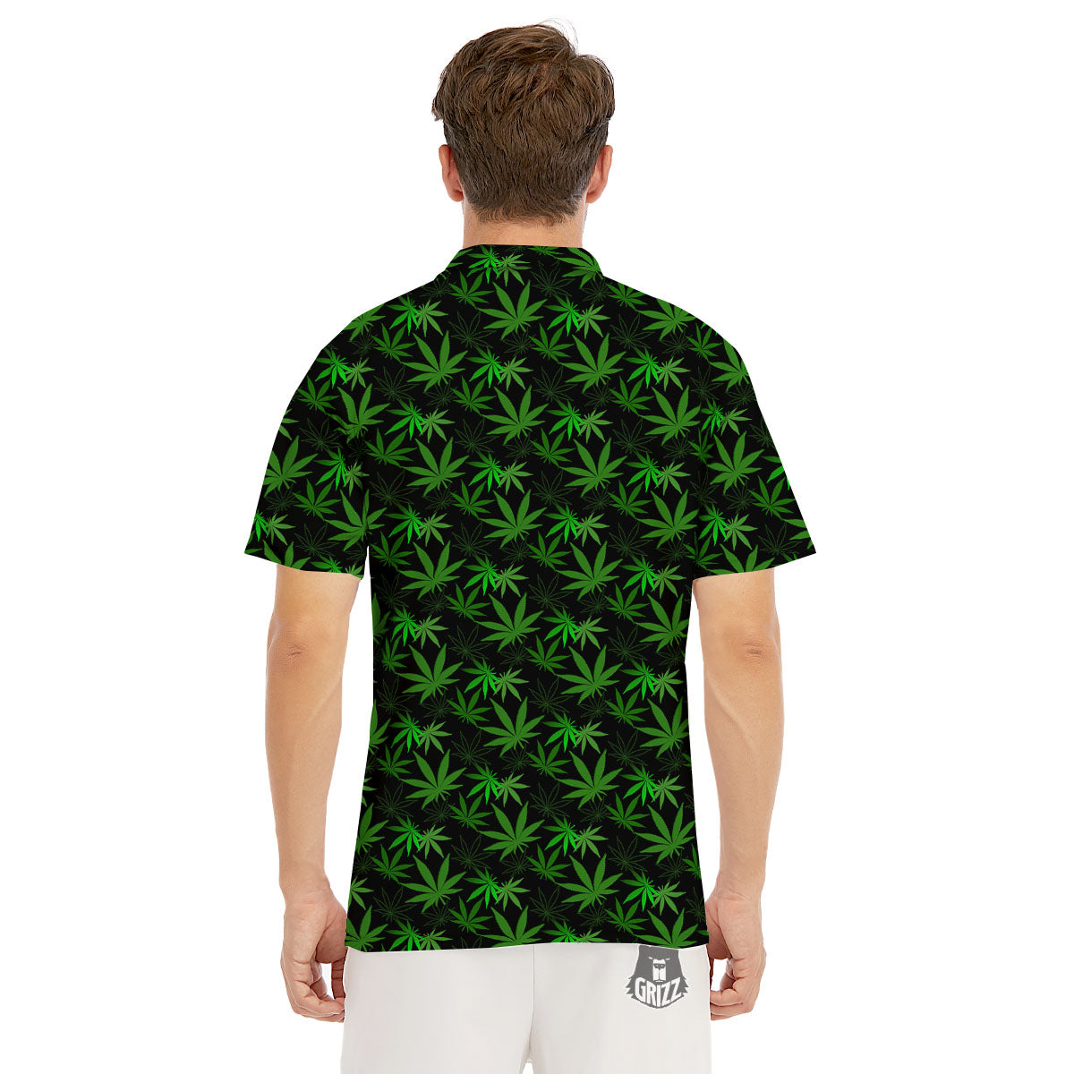 Cannabis Leaf Black And Green Print Men's Golf Shirts-grizzshop
