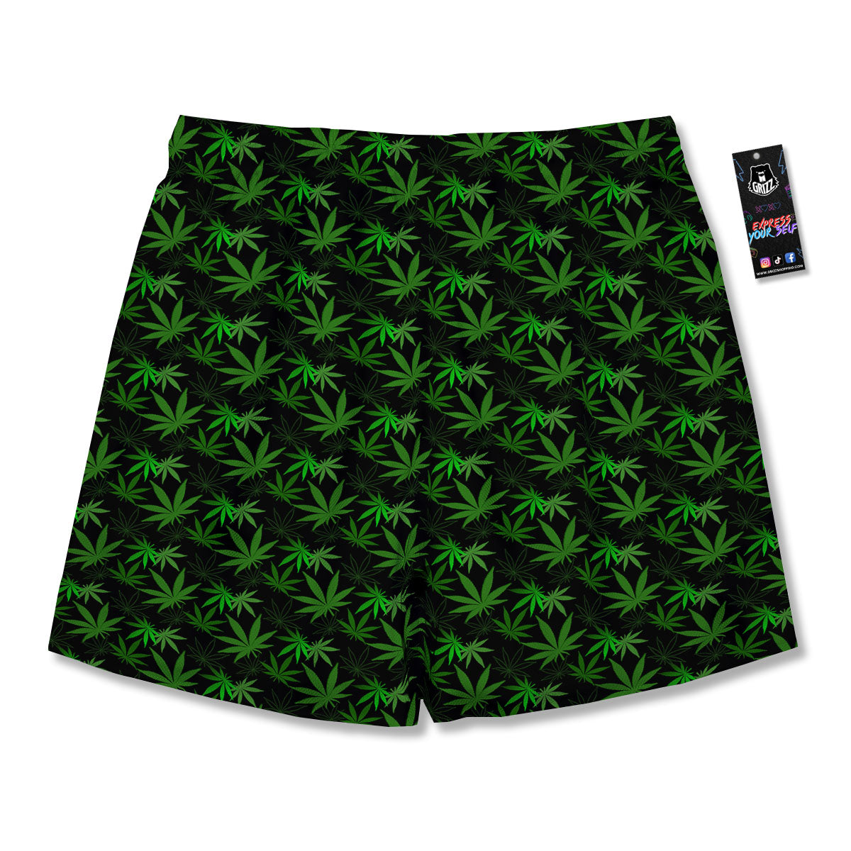 Cannabis Leaf Black And Green Print Men's Running Shorts-grizzshop