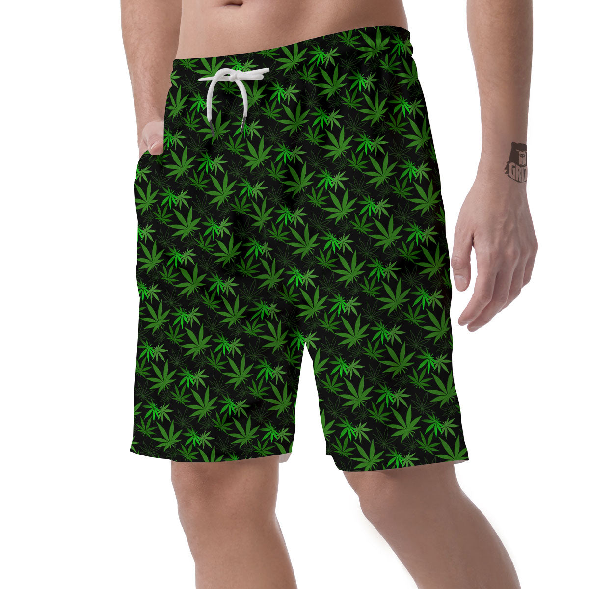 Cannabis Leaf Black And Green Print Men's Shorts-grizzshop