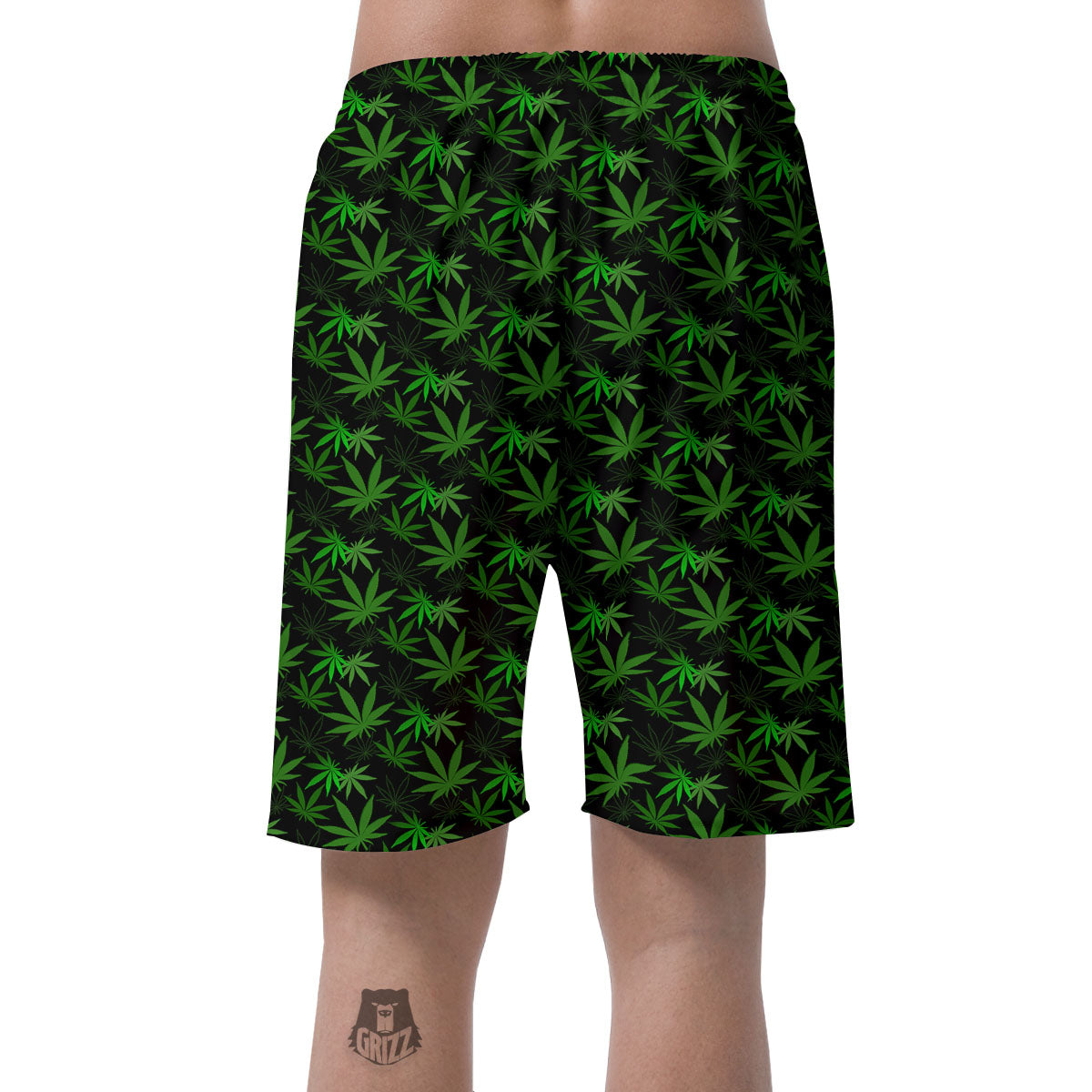 Cannabis Leaf Black And Green Print Men's Shorts-grizzshop