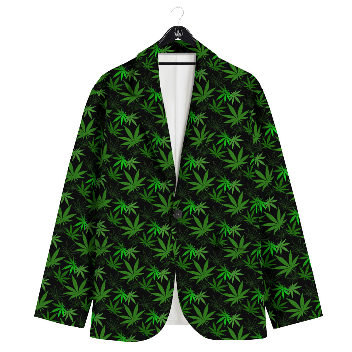 Cannabis Leaf Black And Green Print Men's Sport Coat-grizzshop
