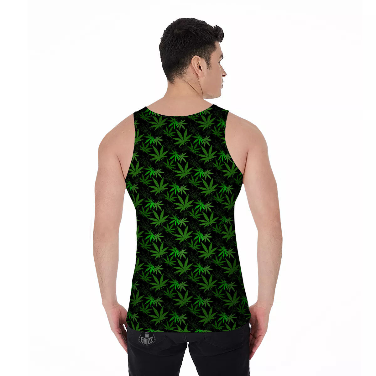 Cannabis Leaf Black And Green Print Men's Tank Top-grizzshop