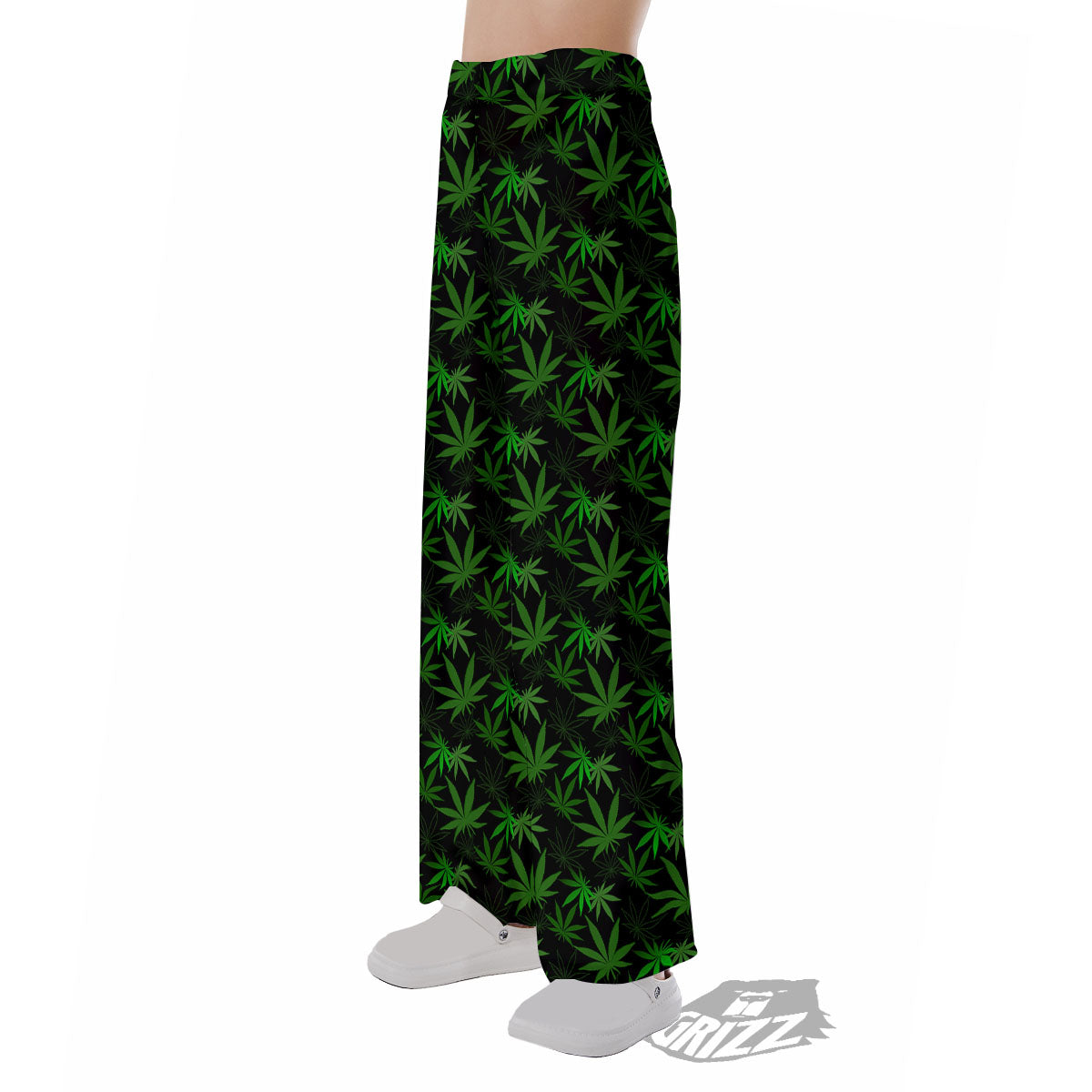 Cannabis Leaf Black And Green Print Pajama Pants-grizzshop