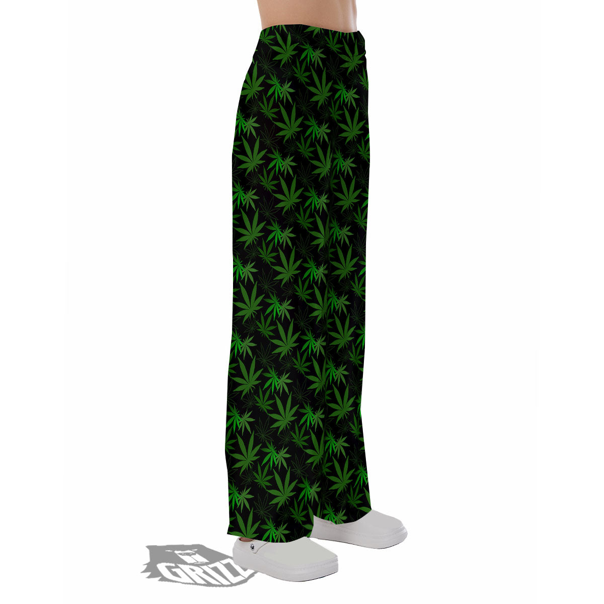 Cannabis Leaf Black And Green Print Pajama Pants-grizzshop
