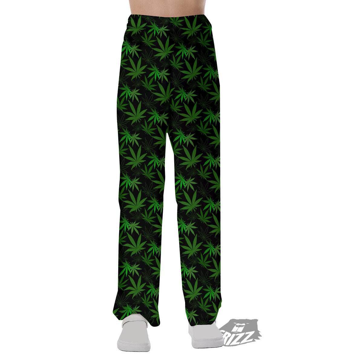 Cannabis Leaf Black And Green Print Pajama Pants-grizzshop