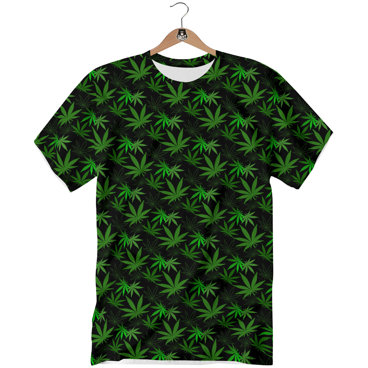 Cannabis Leaf Black And Green Print T-Shirt-grizzshop