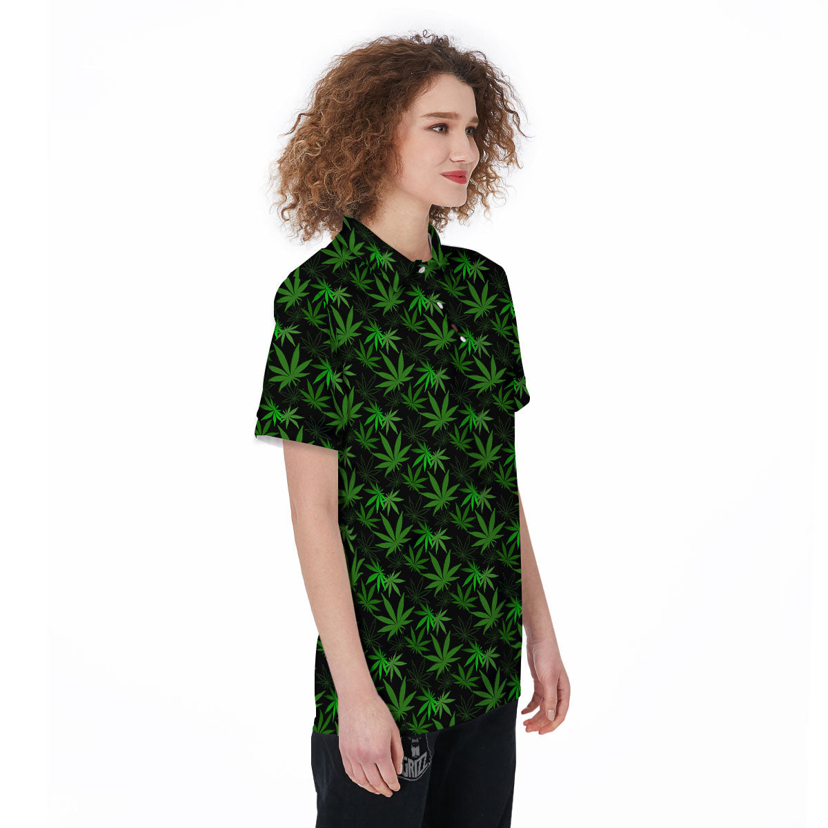 Cannabis Leaf Black And Green Print Women's Golf Shirts-grizzshop