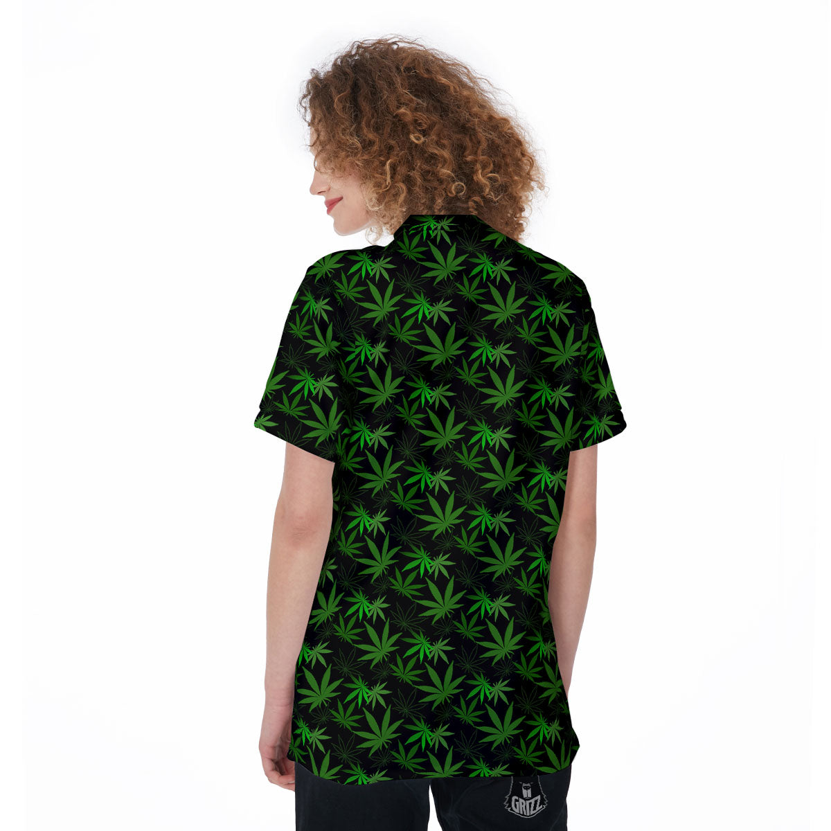 Cannabis Leaf Black And Green Print Women's Golf Shirts-grizzshop