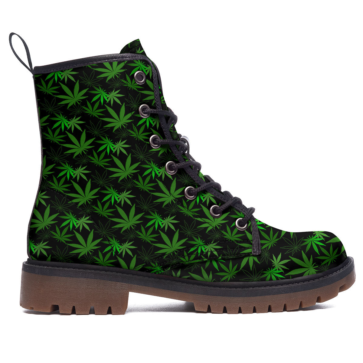 Cannabis Leaf Black And Green Print Work Boots-grizzshop