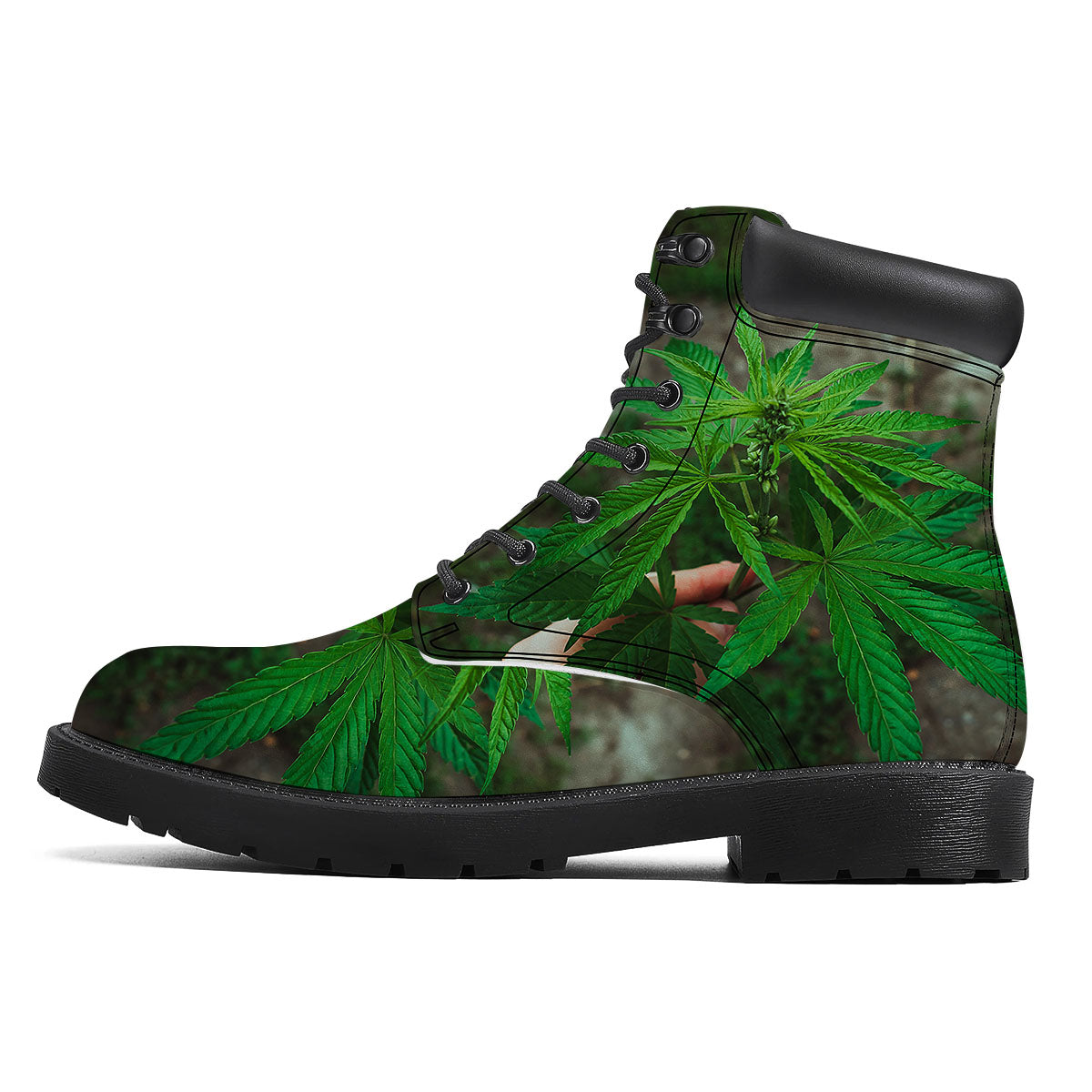 Cannabis Leaf Forest Green Print Boots-grizzshop