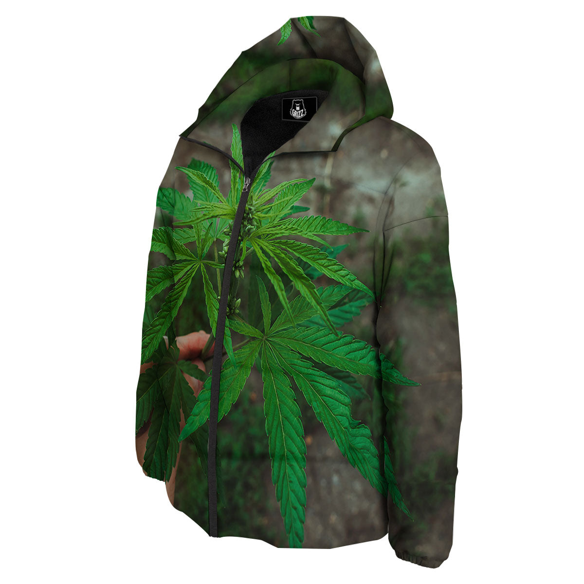 Cannabis Leaf Forest Green Print Down Jacket-grizzshop