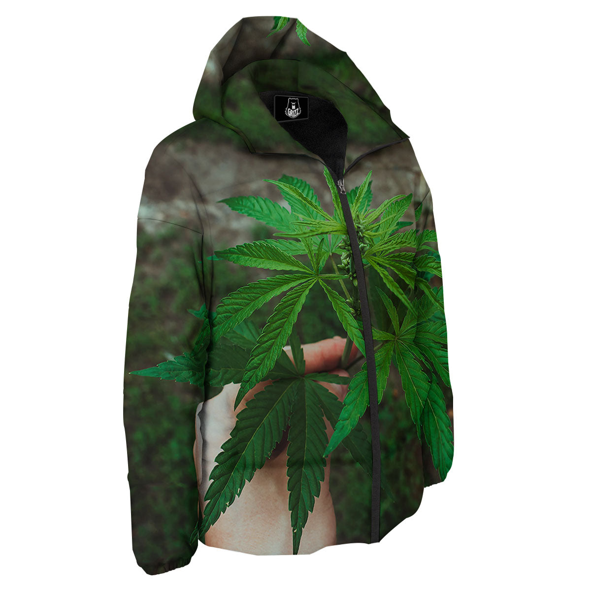Cannabis Leaf Forest Green Print Down Jacket-grizzshop
