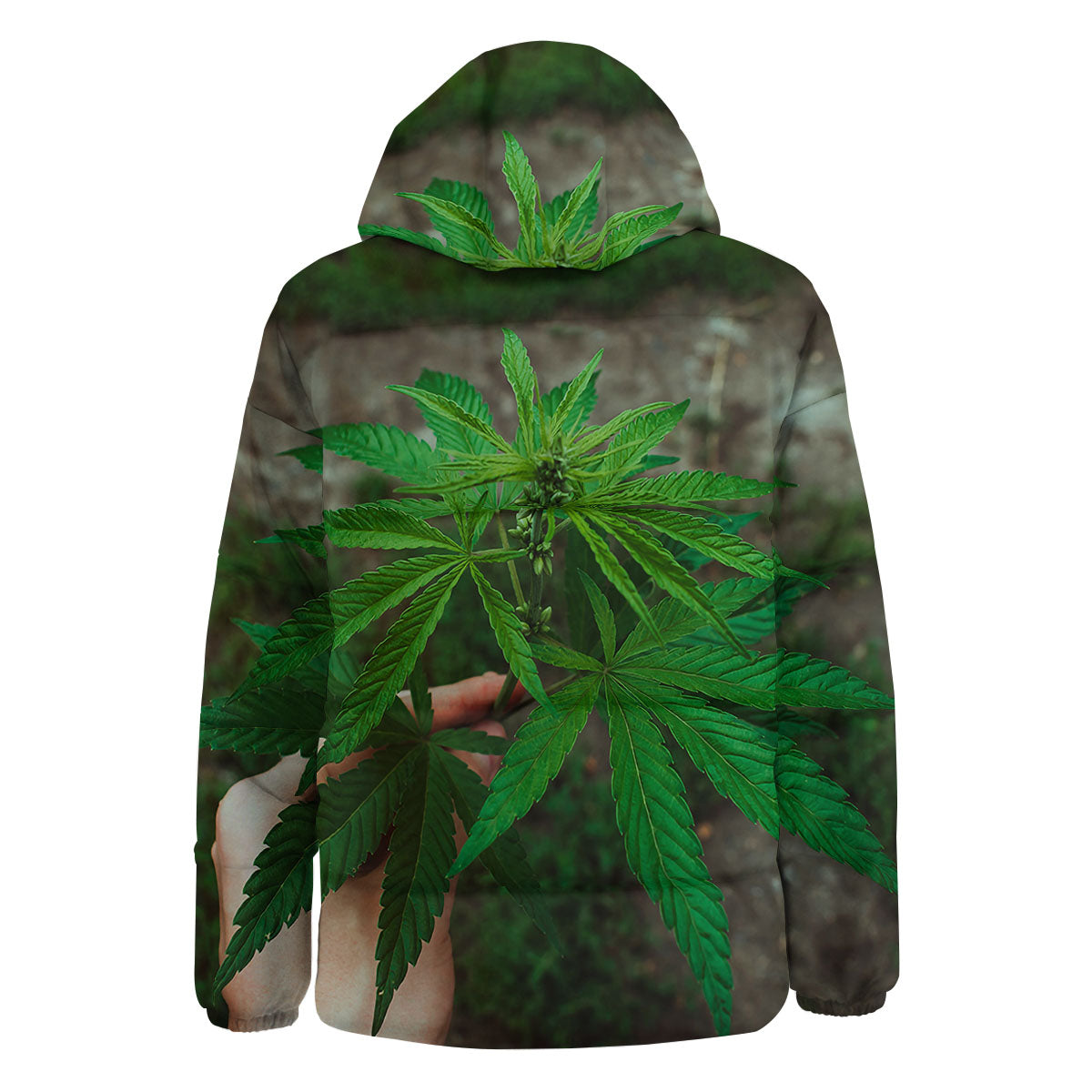 Cannabis Leaf Forest Green Print Down Jacket-grizzshop