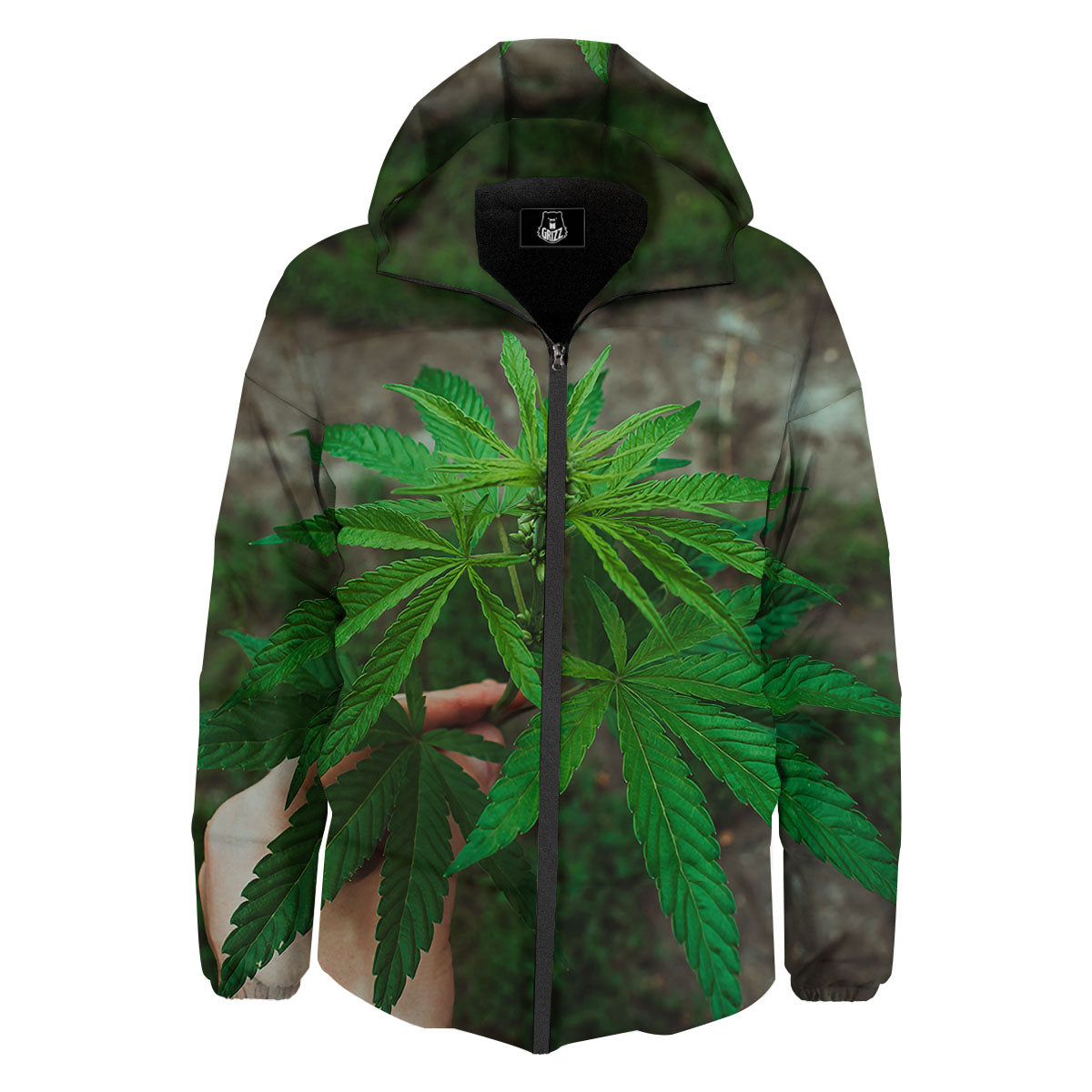 Cannabis Leaf Forest Green Print Down Jacket-grizzshop