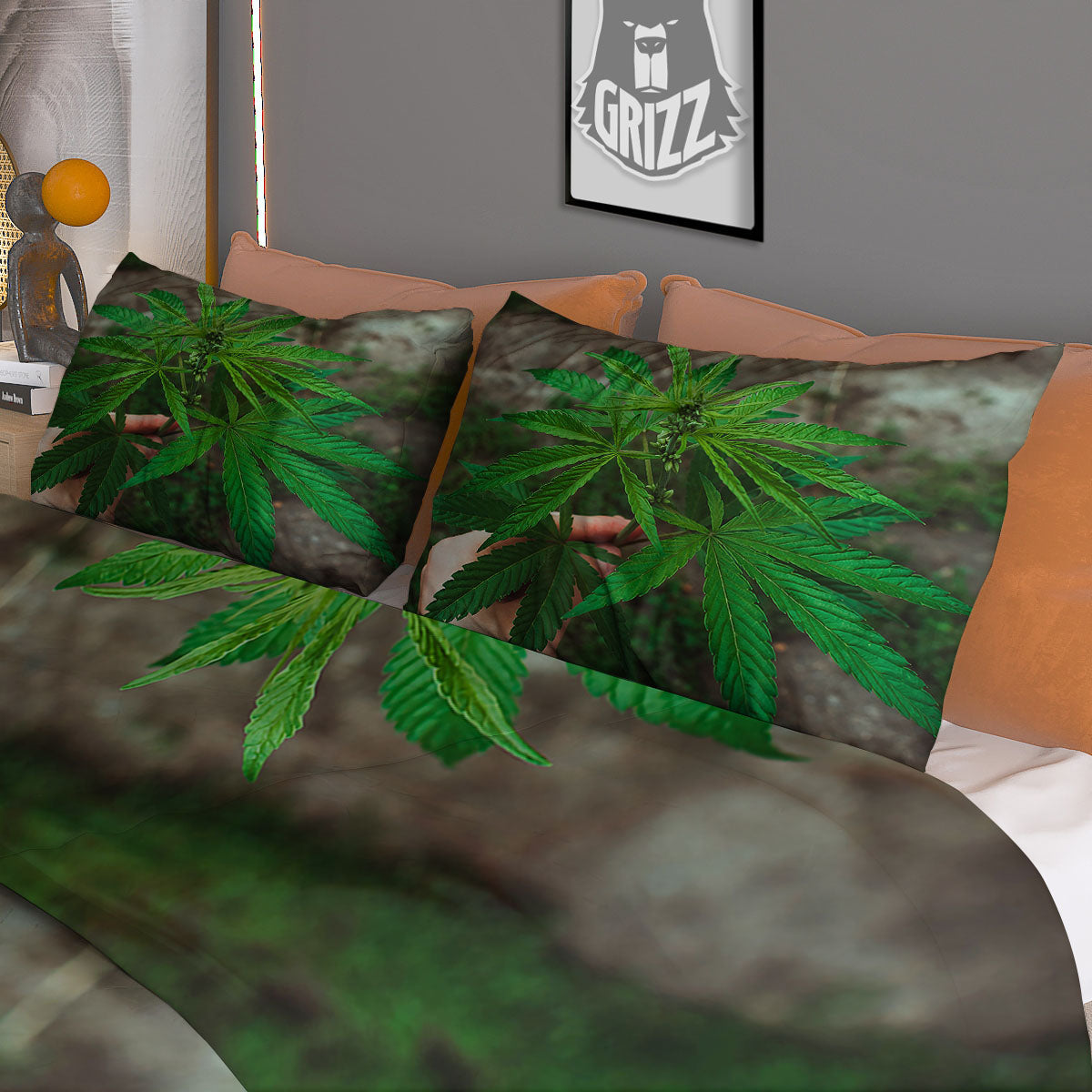 Cannabis Leaf Forest Green Print Duvet Cover Bedding Set