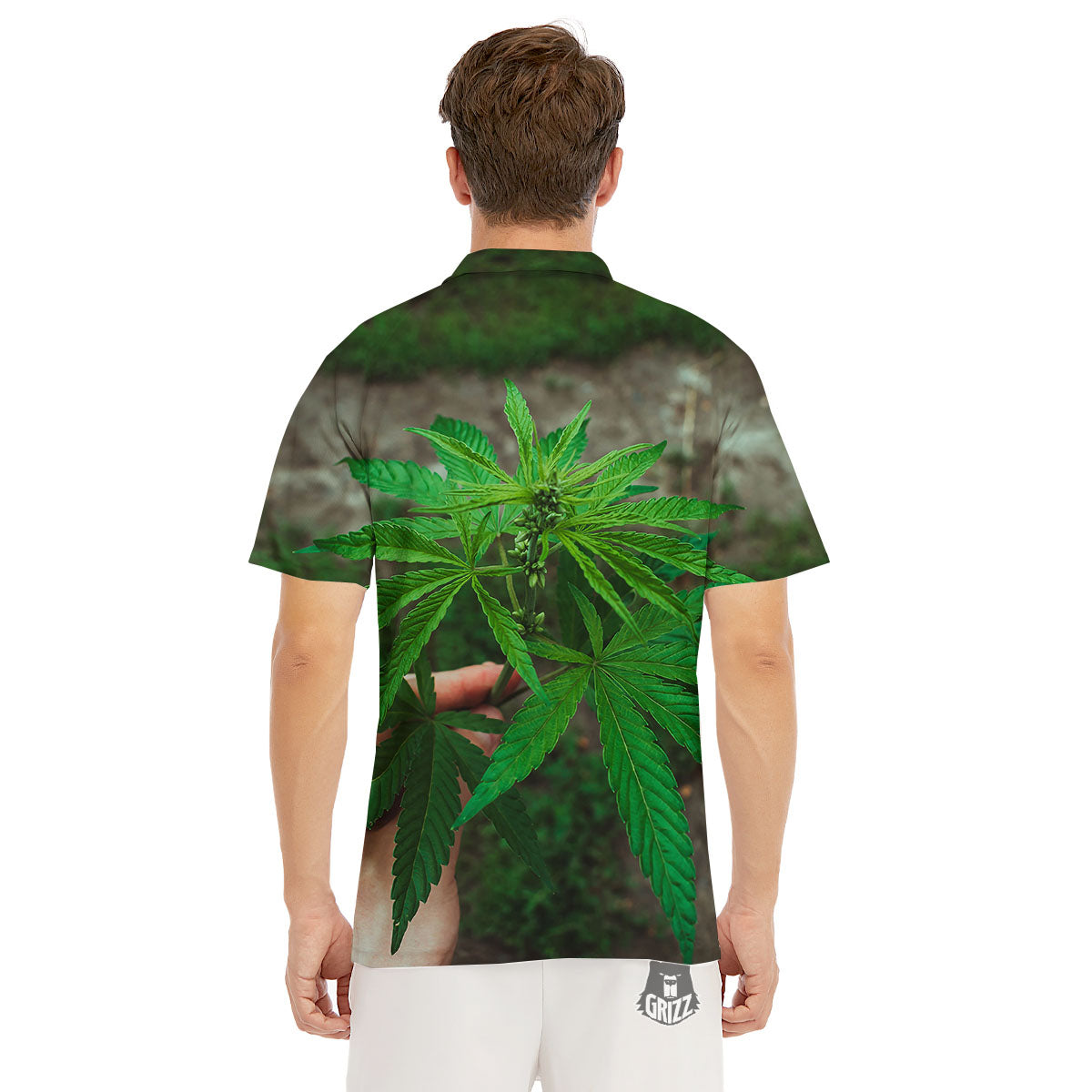 Cannabis Leaf Forest Green Print Men's Golf Shirts-grizzshop