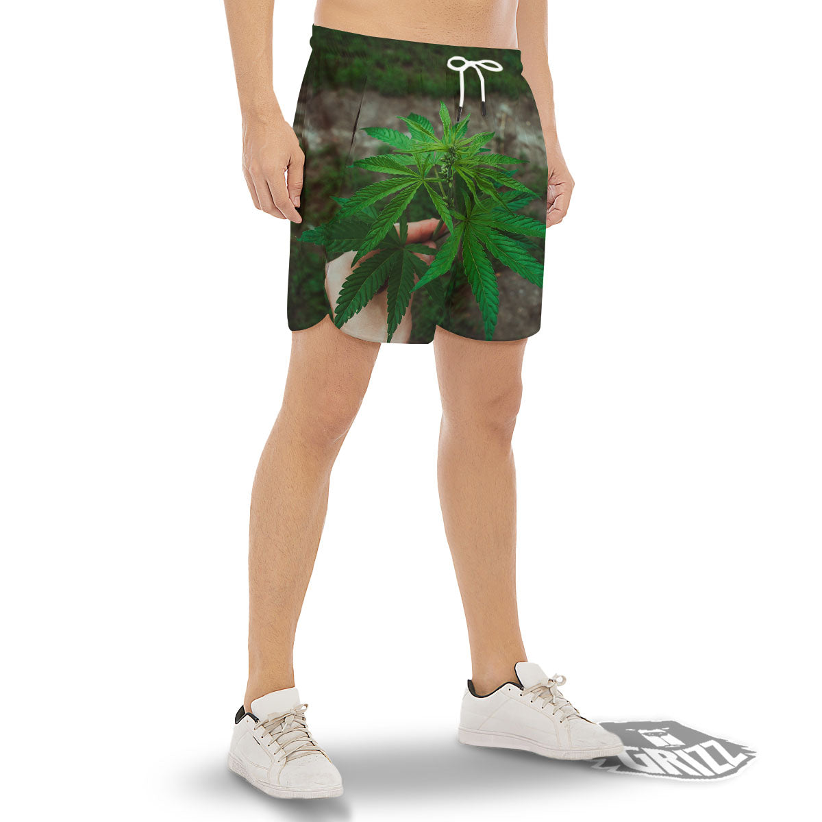 Cannabis Leaf Forest Green Print Men's Gym Shorts-grizzshop
