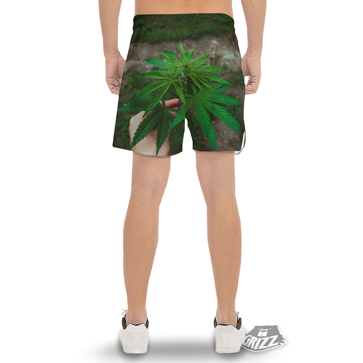 Cannabis Leaf Forest Green Print Men's Gym Shorts-grizzshop