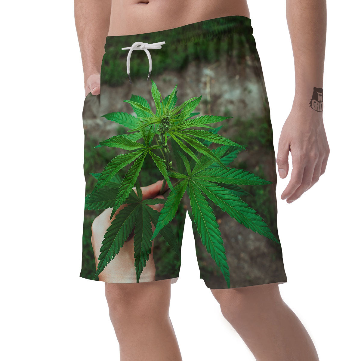 Cannabis Leaf Forest Green Print Men's Shorts-grizzshop