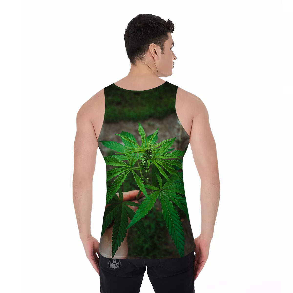 Cannabis Leaf Forest Green Print Men's Tank Top-grizzshop