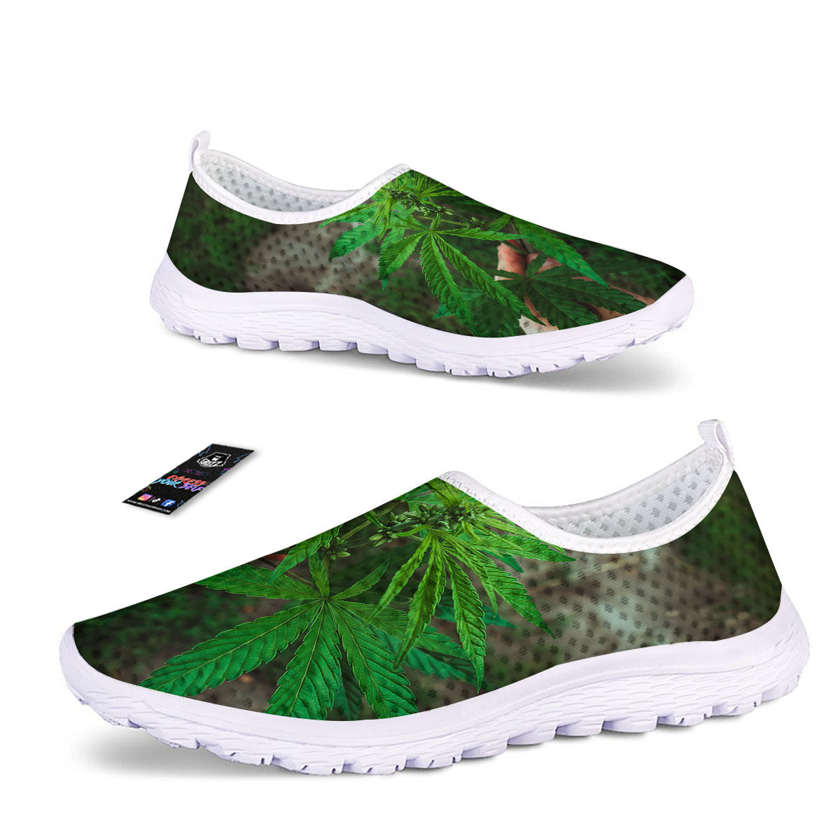 Cannabis Leaf Forest Green Print Nurse Shoes-grizzshop