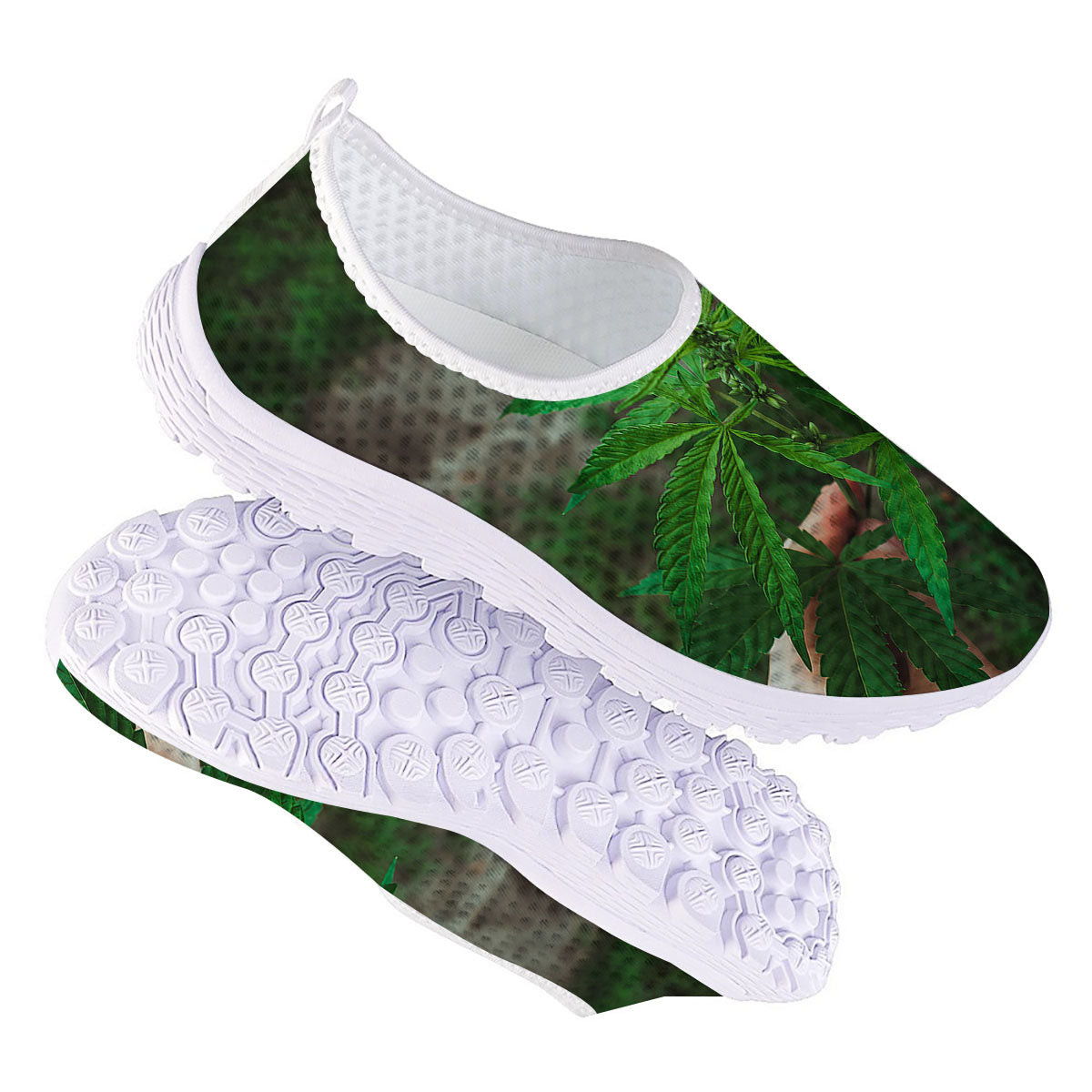 Cannabis Leaf Forest Green Print Nurse Shoes-grizzshop