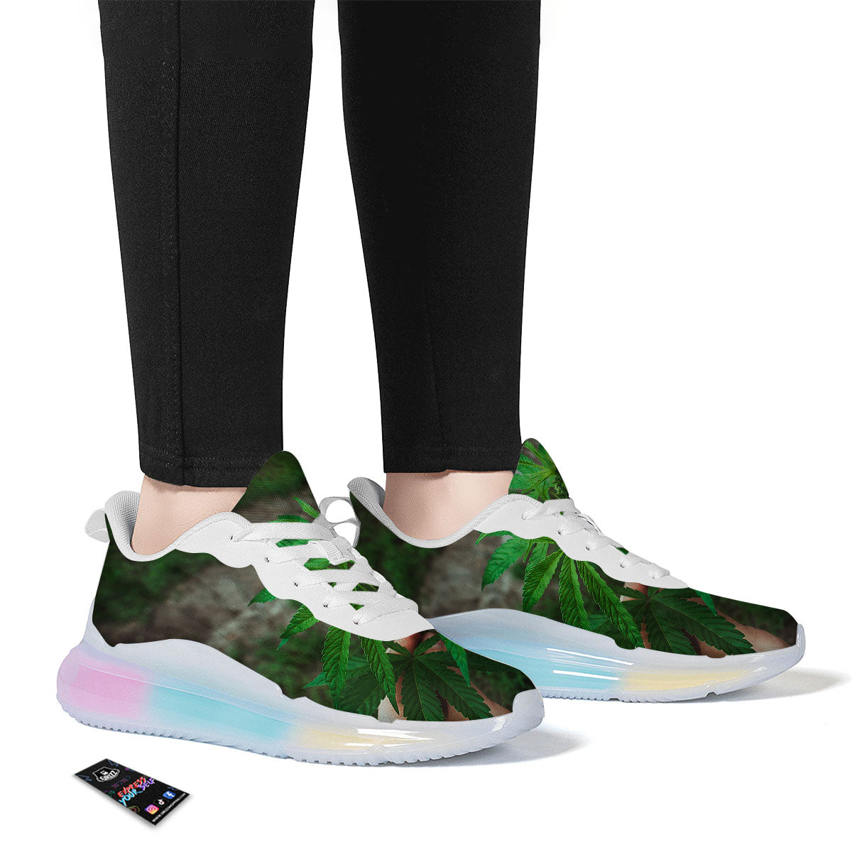 Cannabis Leaf Forest Green Print Running Sneakers-grizzshop