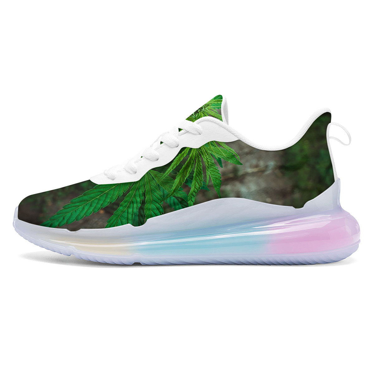 Cannabis Leaf Forest Green Print Running Sneakers-grizzshop