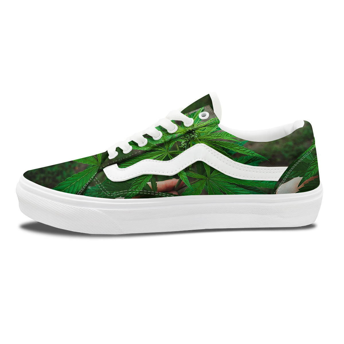 Cannabis Leaf Forest Green Print Skate Shoes-grizzshop