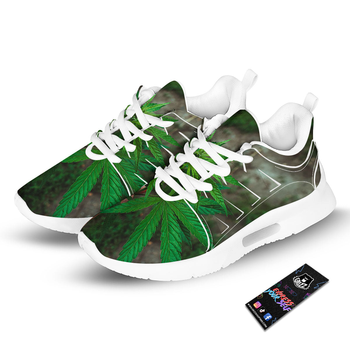 Cannabis Leaf Forest Green Print Tennis Shoes-grizzshop