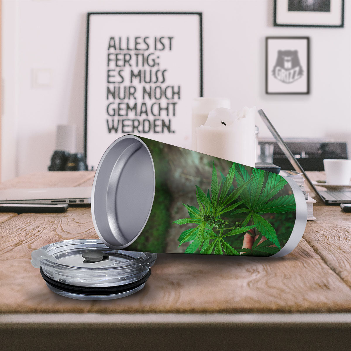 Cannabis Leaf Forest Green Print Tumbler-grizzshop