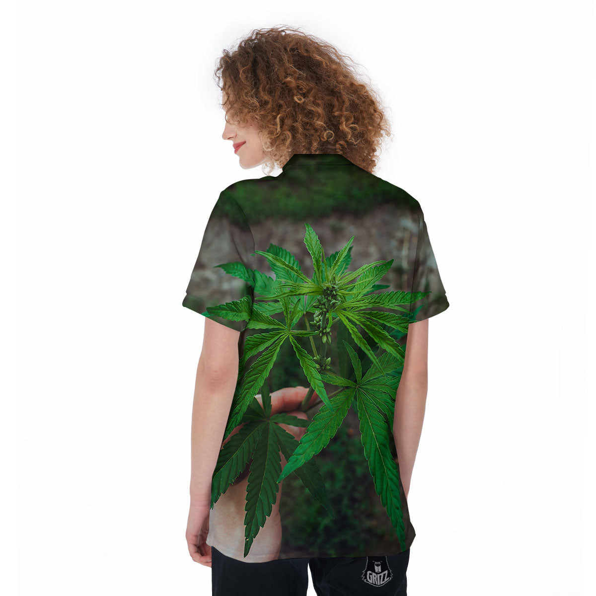 Cannabis Leaf Forest Green Print Women's Golf Shirts-grizzshop