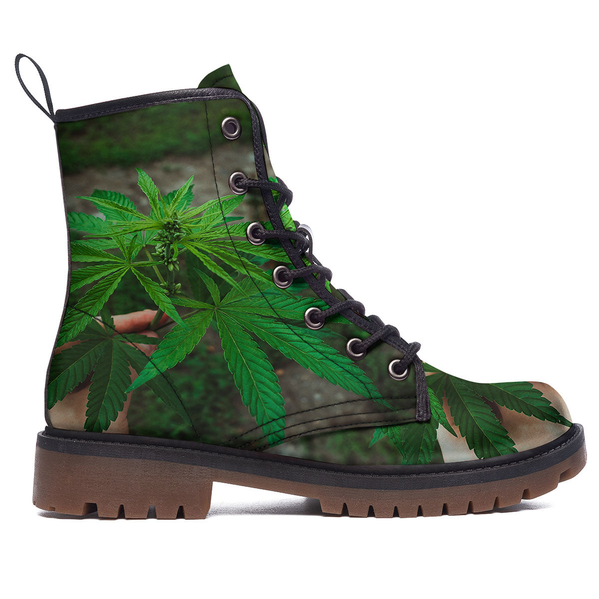 Cannabis Leaf Forest Green Print Work Boots-grizzshop