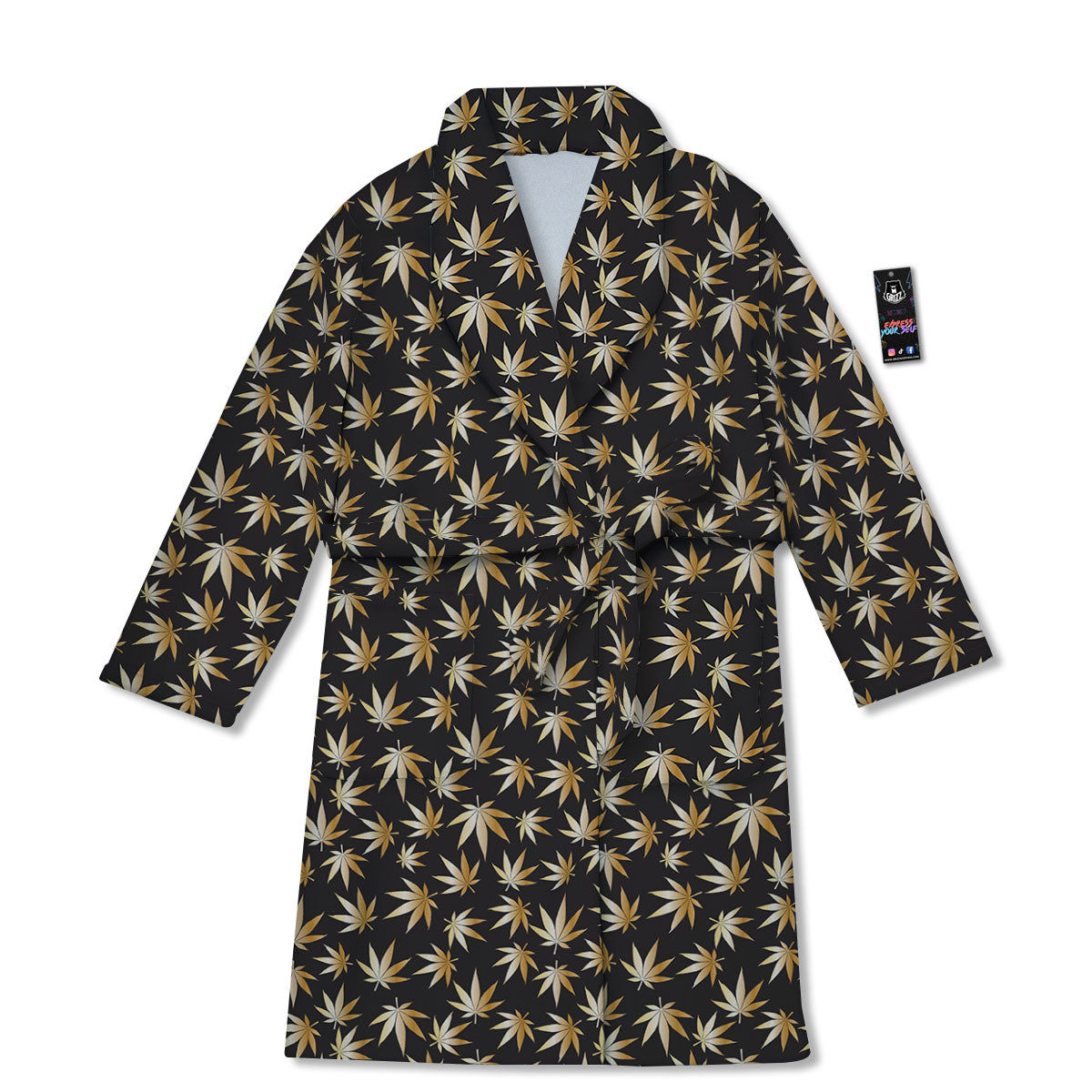 Cannabis Leaf Gold Print Pattern Bathrobe-grizzshop