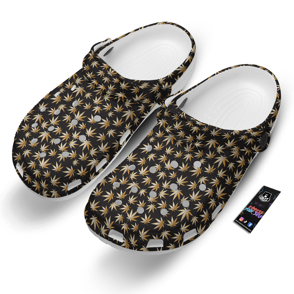 Cannabis Leaf Gold Print Pattern Clog-grizzshop