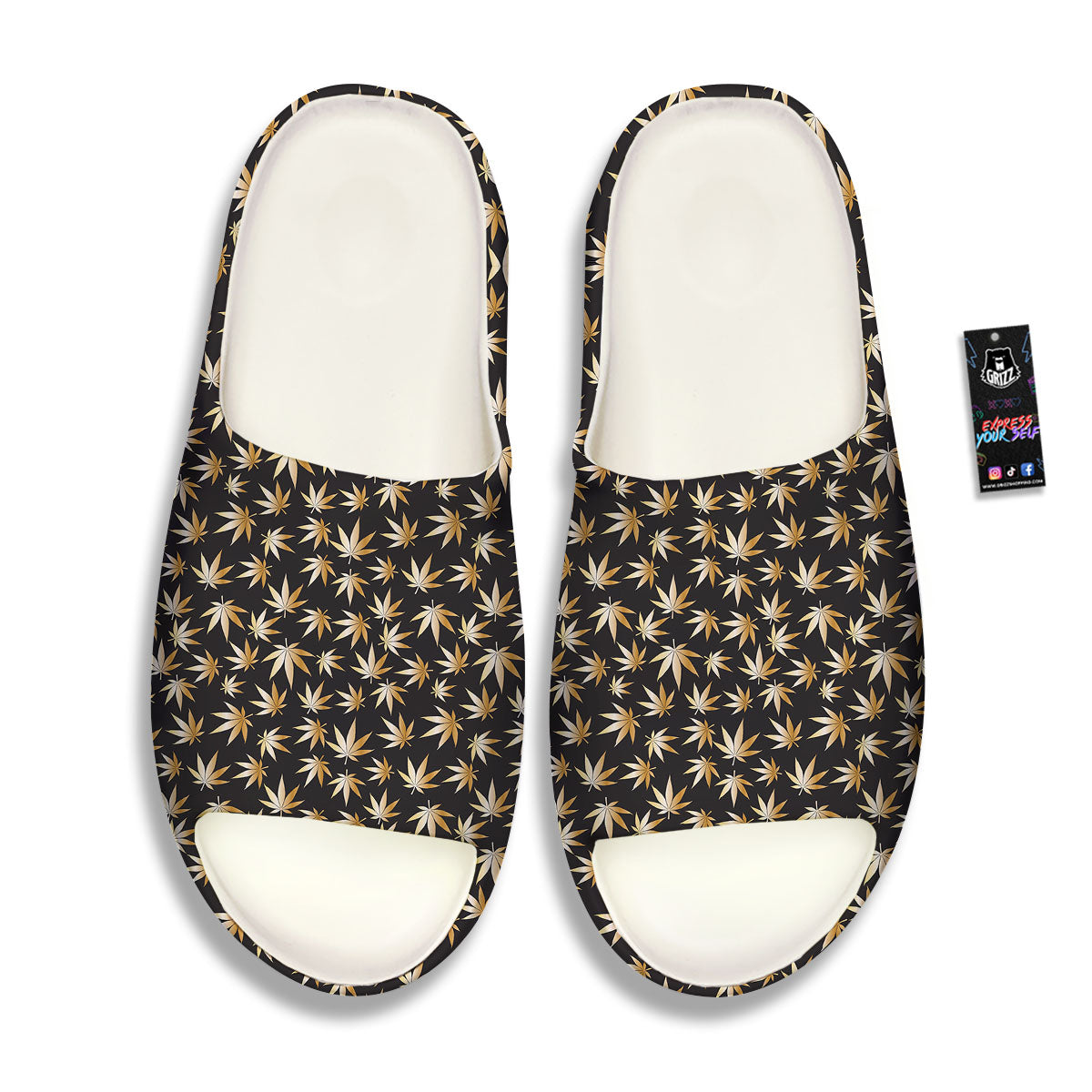 Cannabis Leaf Gold Print Pattern Sandals-grizzshop