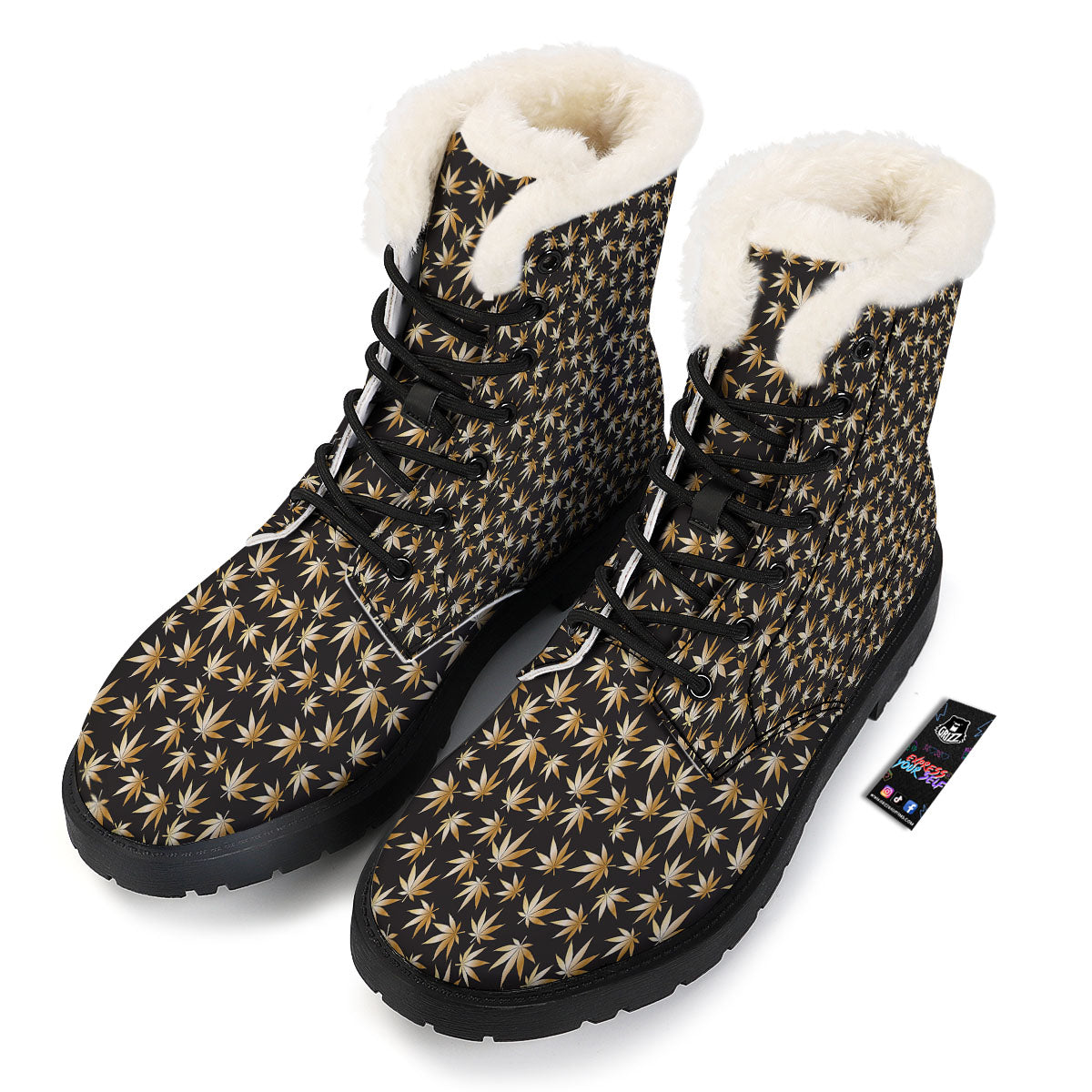 Cannabis Leaf Gold Print Pattern Winter Boots-grizzshop