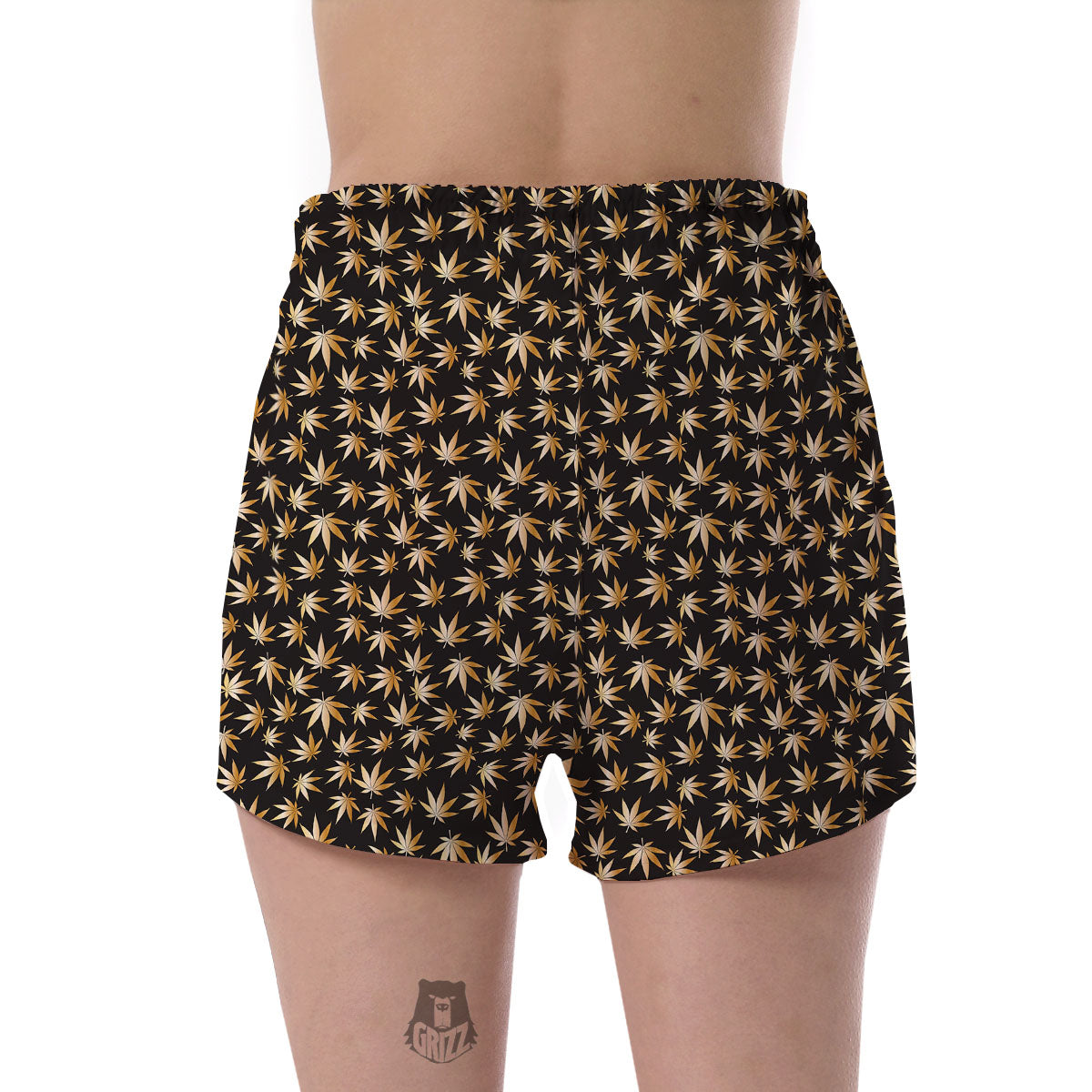 Cannabis Leaf Gold Print Pattern Women's Shorts-grizzshop